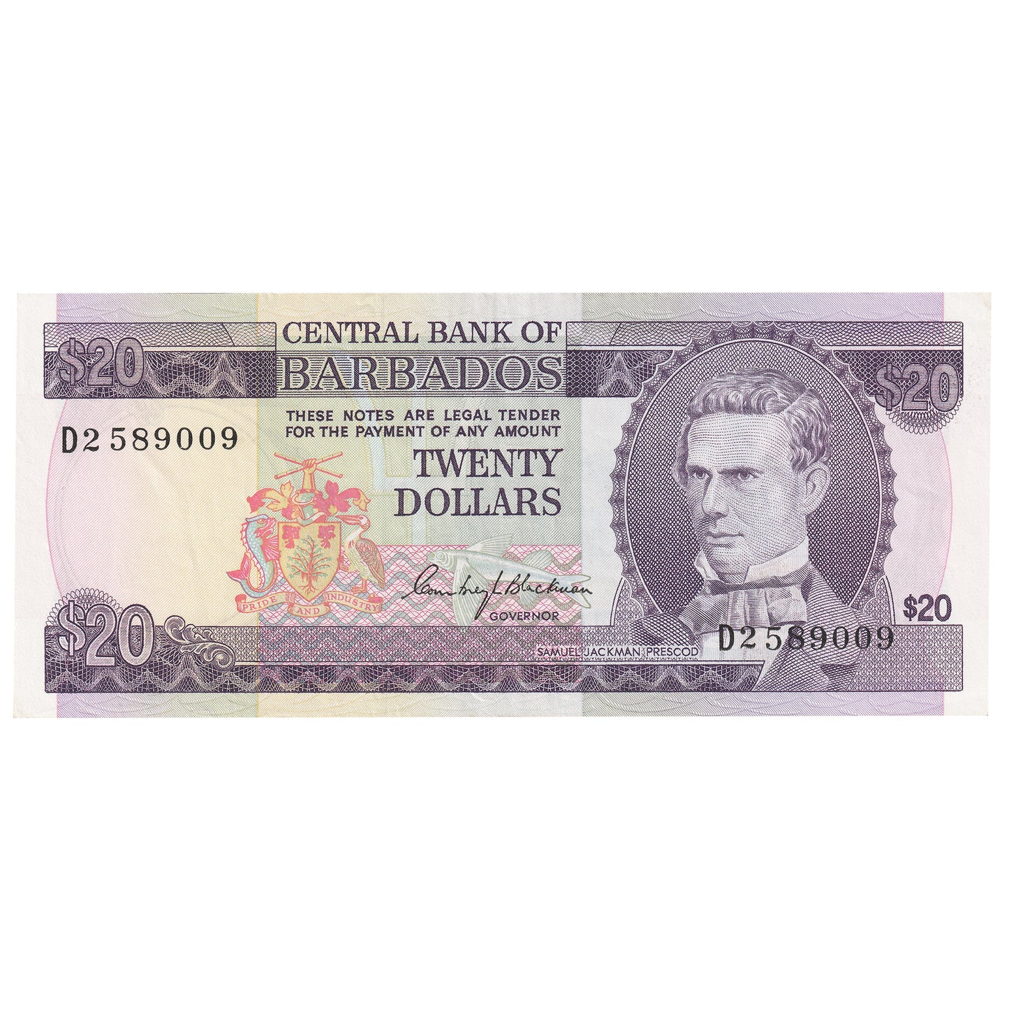 Barbados 20 Dollar Note, Pick #34a, UNC