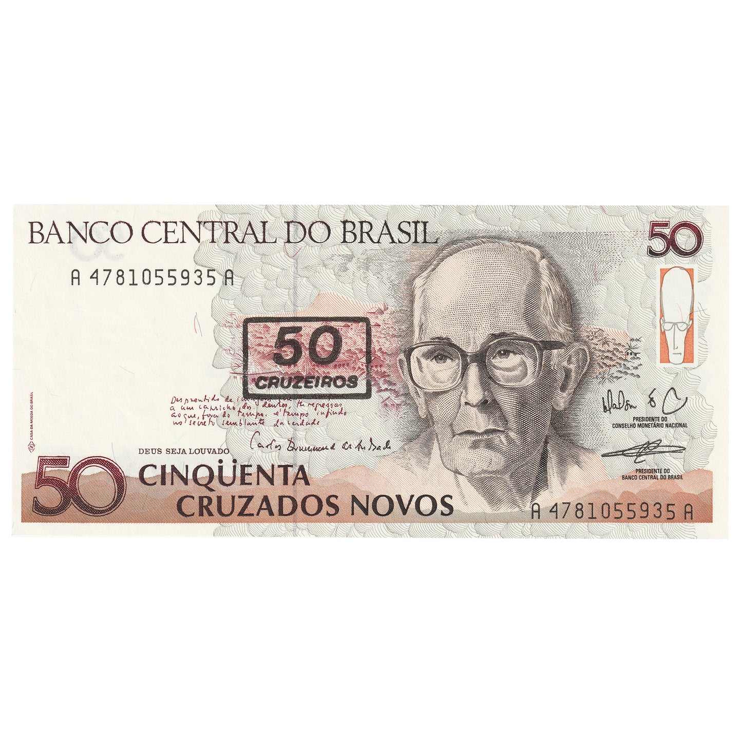 Brazil 50 Cruzeiros Novos Note, Pick 219b, UNC