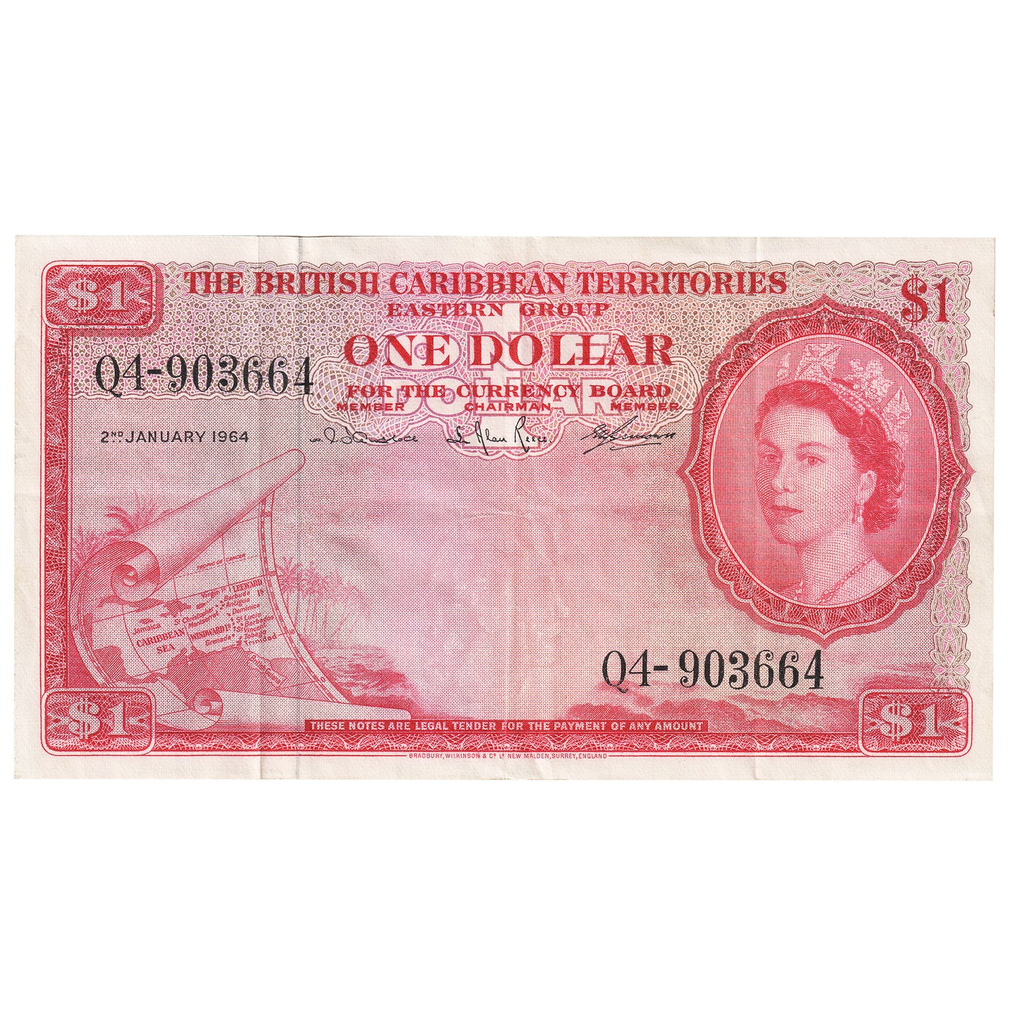 British Caribbean States 1 Dollar Note, Pick #7c, VF-EF