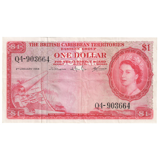 British Caribbean States 1 Dollar Note, Pick #7c, VF-EF