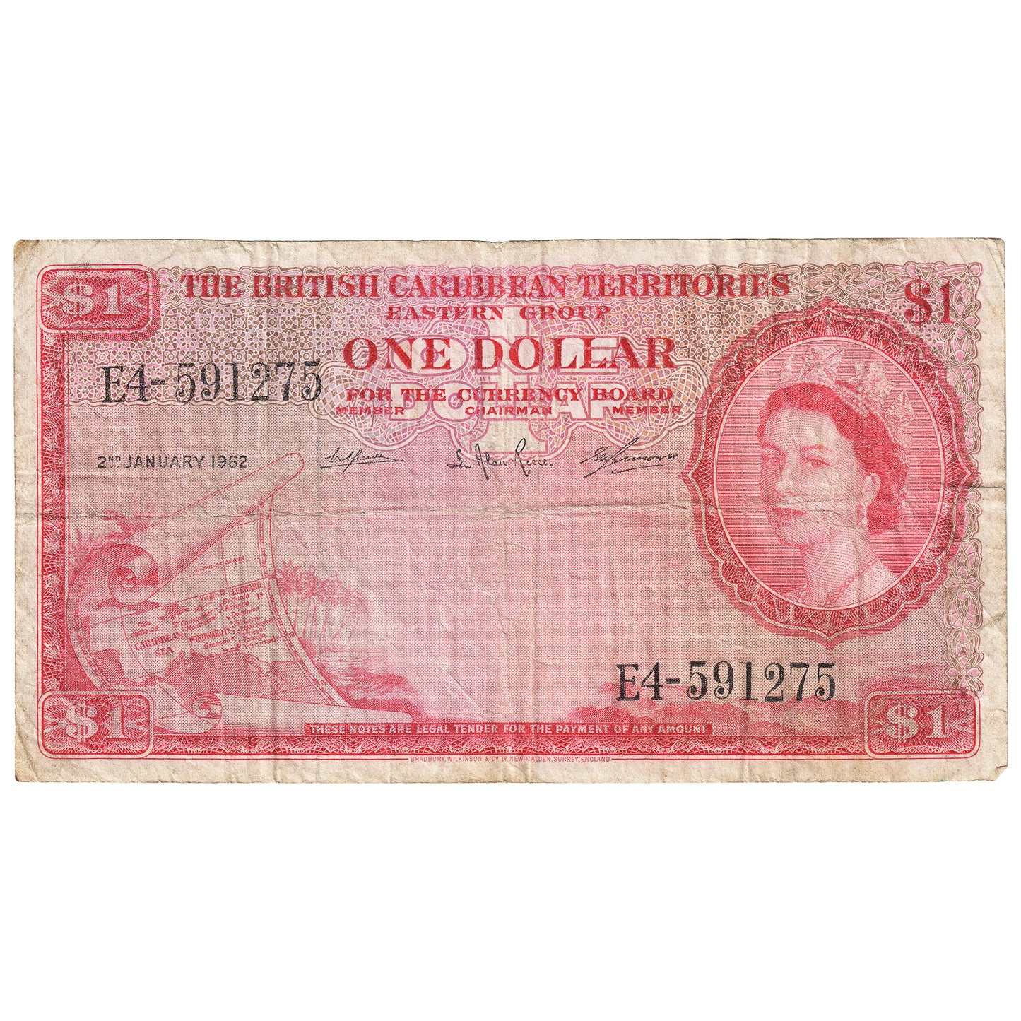 British Caribbean States 1 Dollar Note, Pick #7c, F