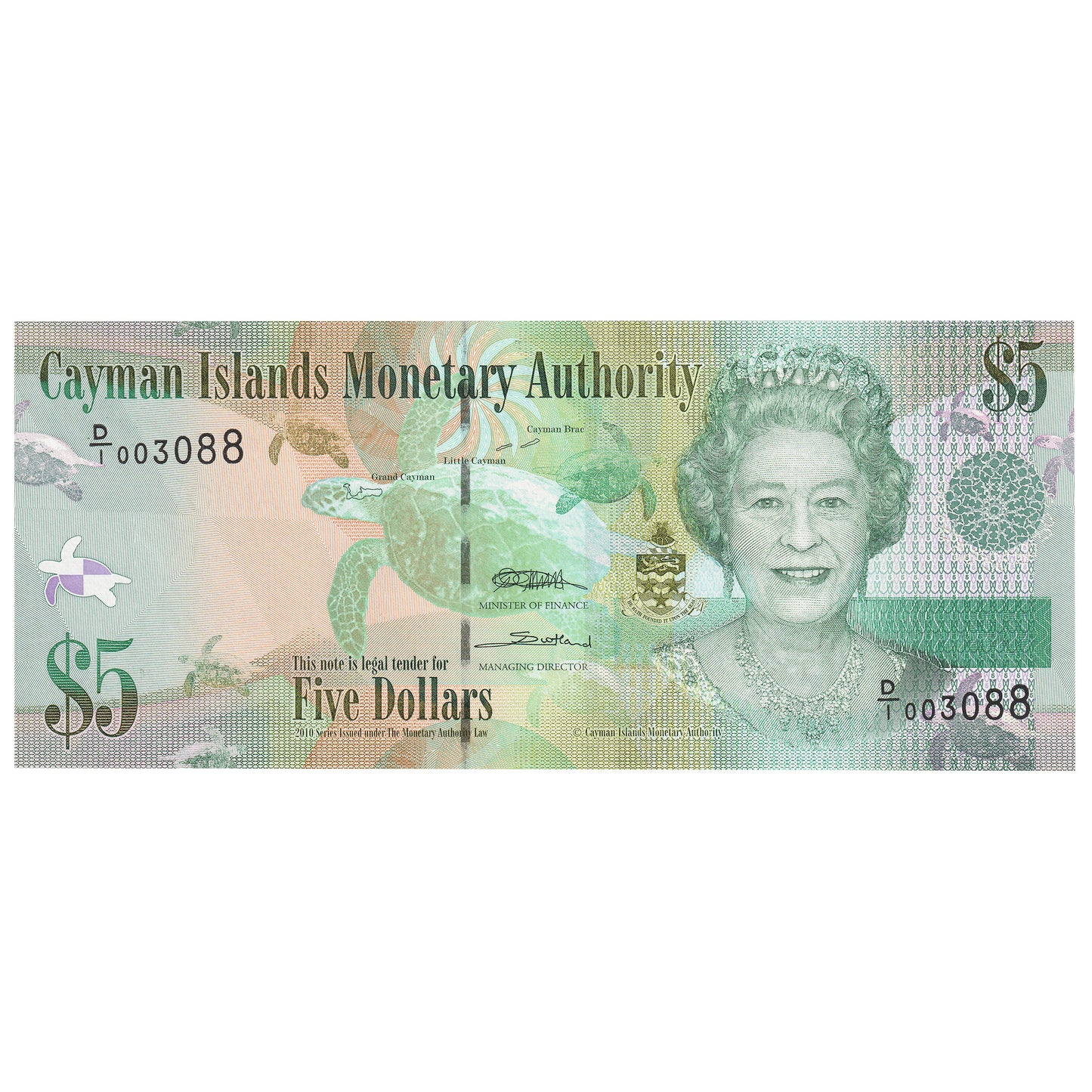 Cayman Islands 2010 5 Dollar Note, Pick #39a, UNC