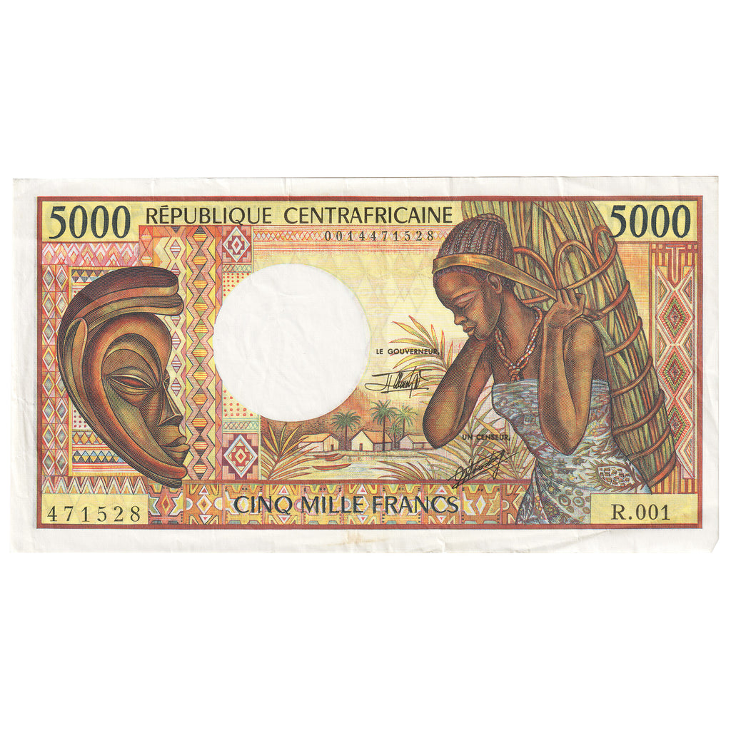 Central African Republic (1984) 5000 Franc Note, Pick #12b, Sign 14, VF-EF