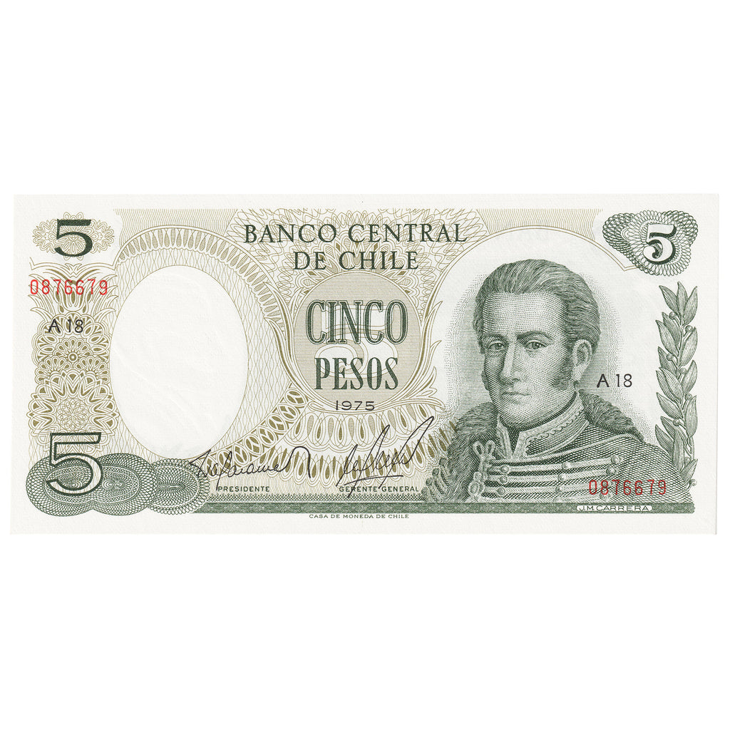 Chile 1975 5 Peso Note, Pick #149a, UNC