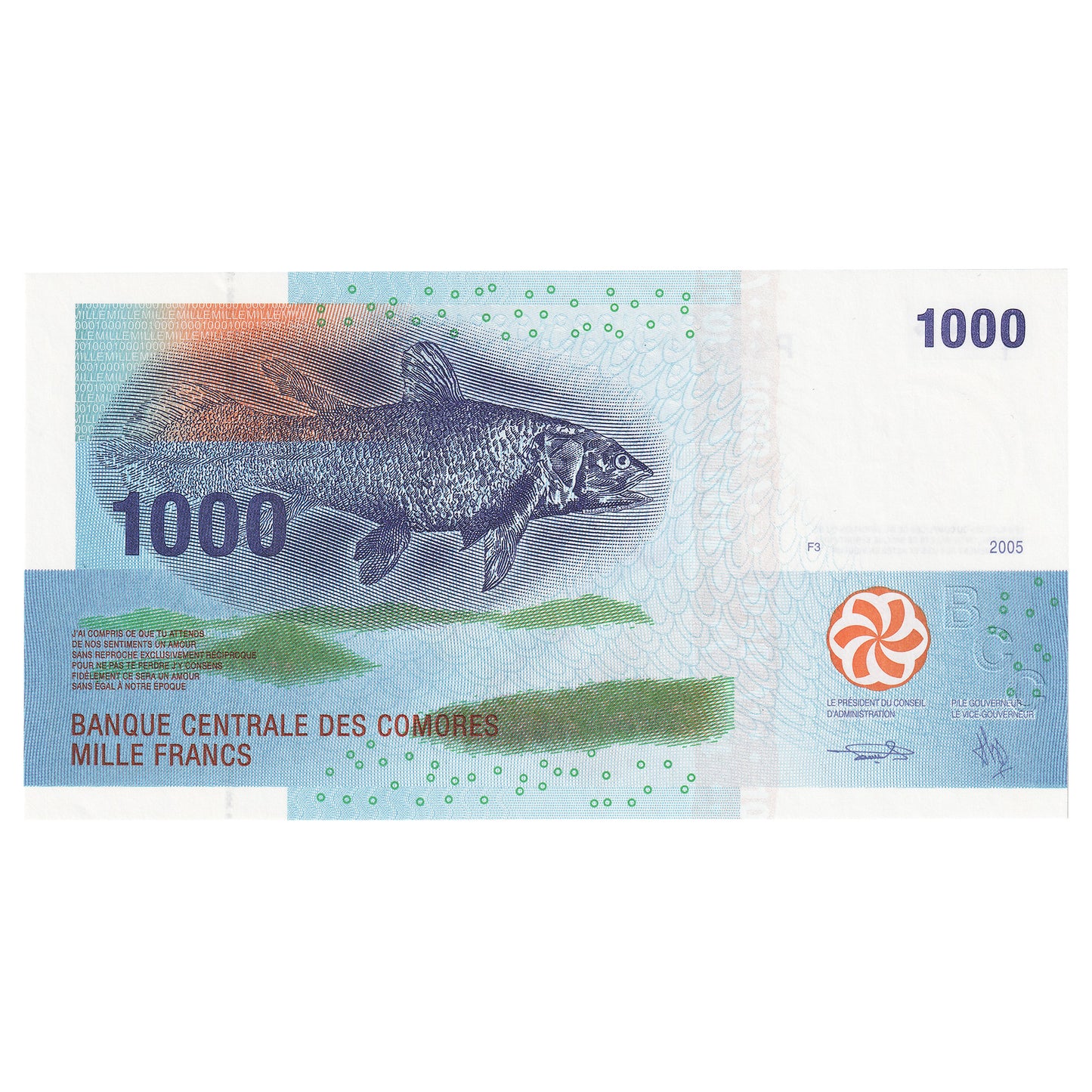 Comoros 2005 1,000 Franc Note, Pick #16b, UNC