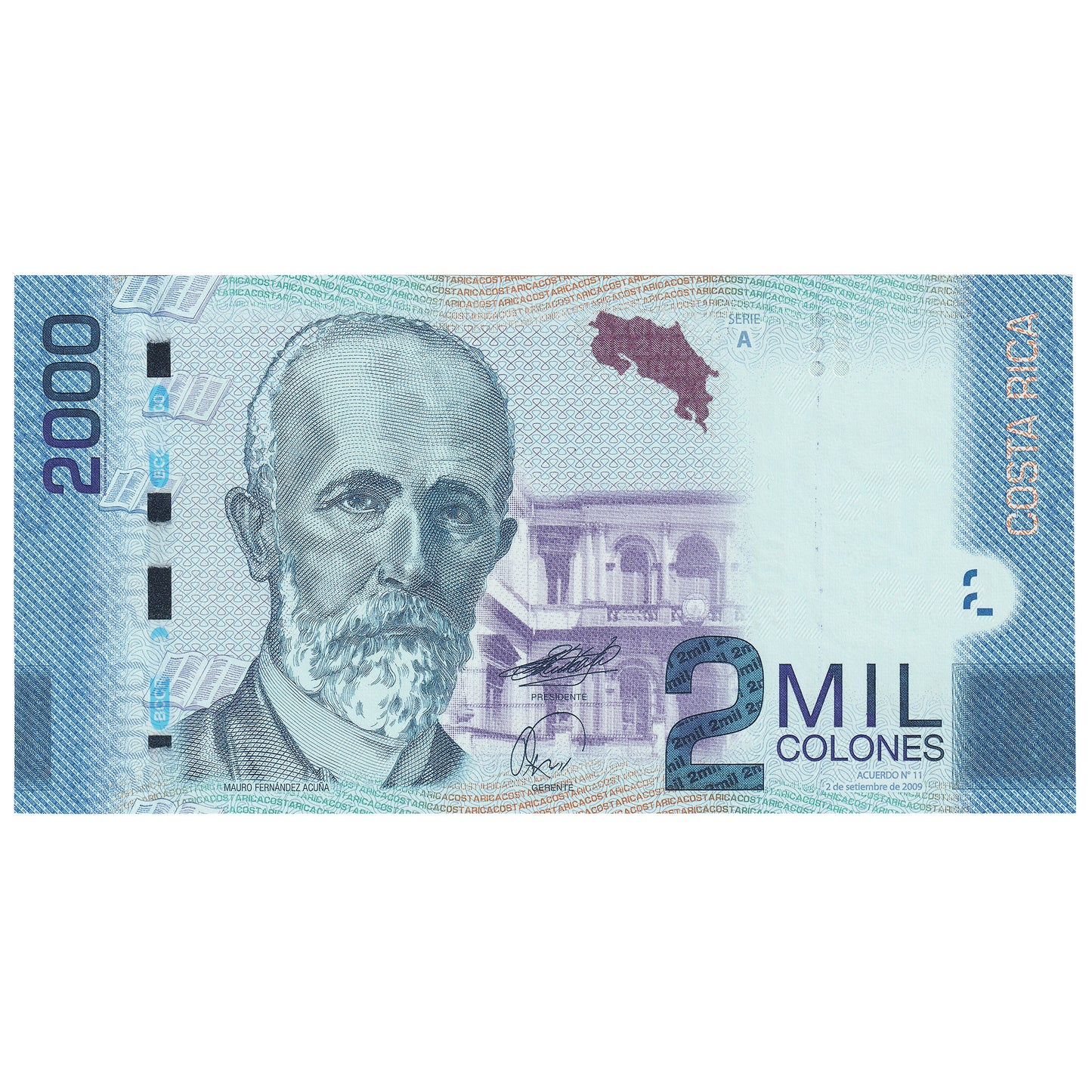 Costa Rica 2009 2000 Colones Note, Pick #275b, UNC