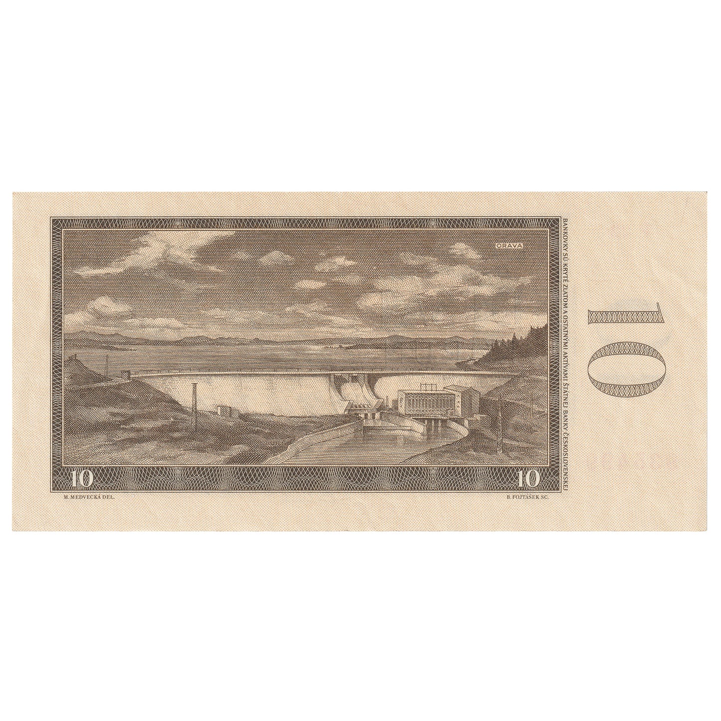 Czechoslovakia 1960 10 Korun Note, Pick #88a, Series F, UNC