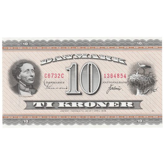 Denmark 1973 10 Kroner Note, Pick #44ag, UNC