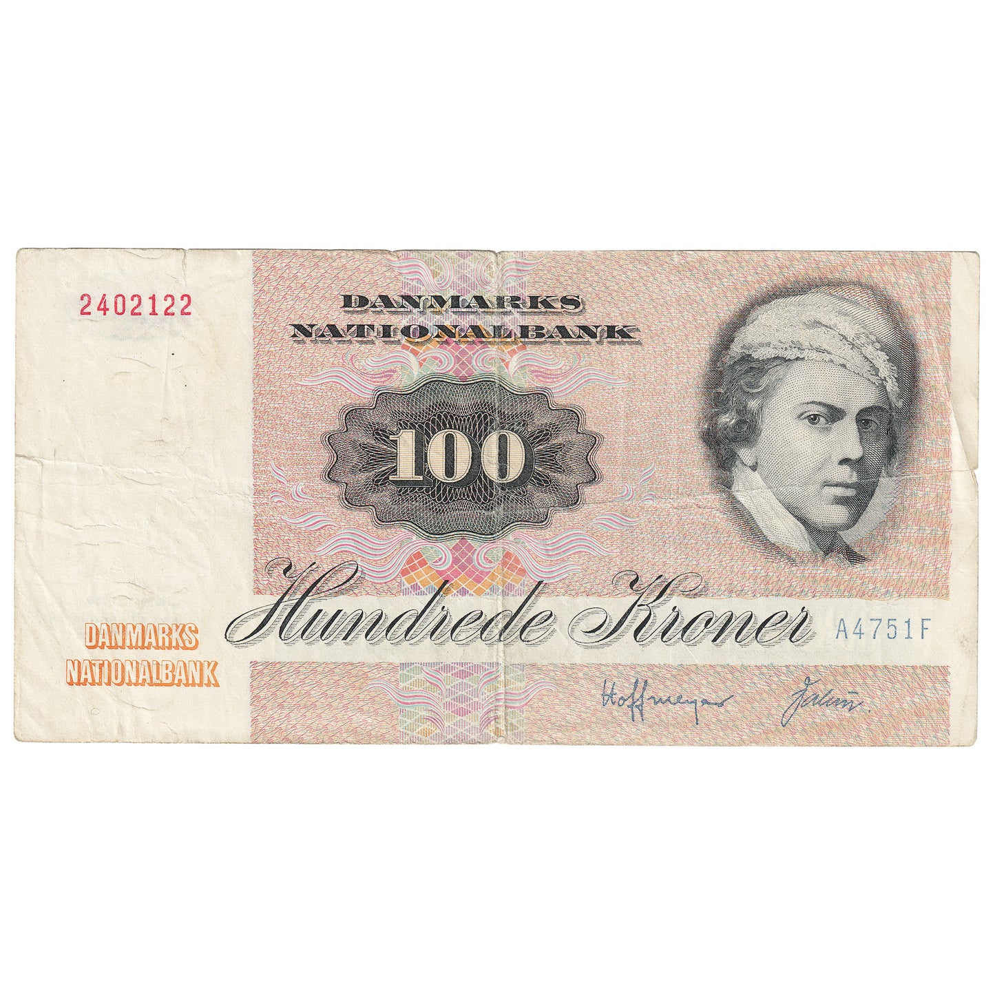 Denmark 1975 100 Kroner Note, Pick #51b, Circ