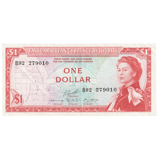 East Caribbean States 1965 1 Dollar Note, Pick #13g, Signature 10, EF
