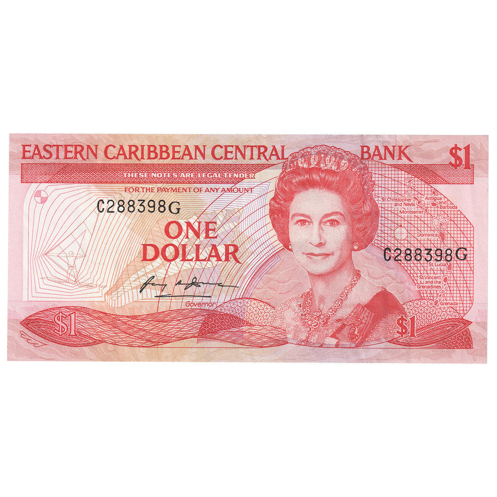 East Caribbean States 1985-88 1 Dollar Note, Pick #17g, AU