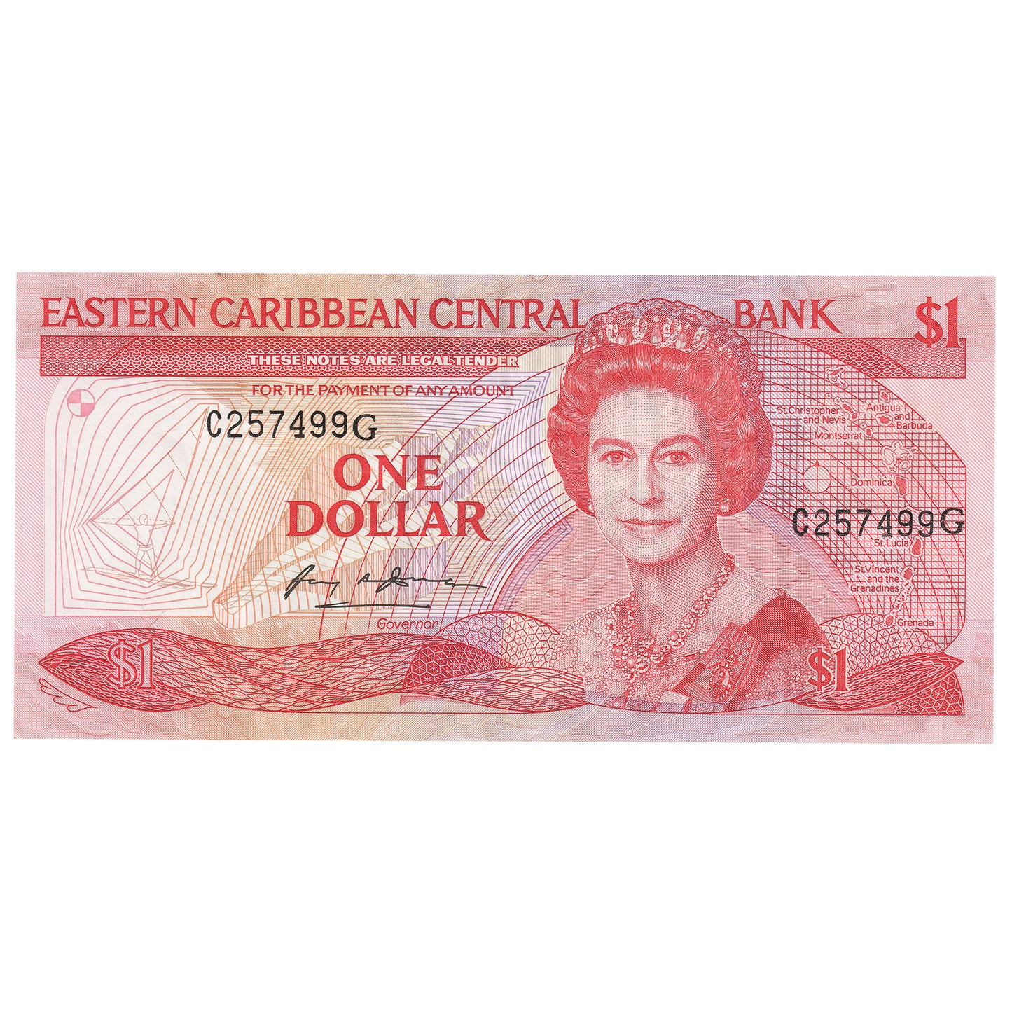 East Caribbean States 1985-88 1 Dollar Note, Pick #17g, VF-EF