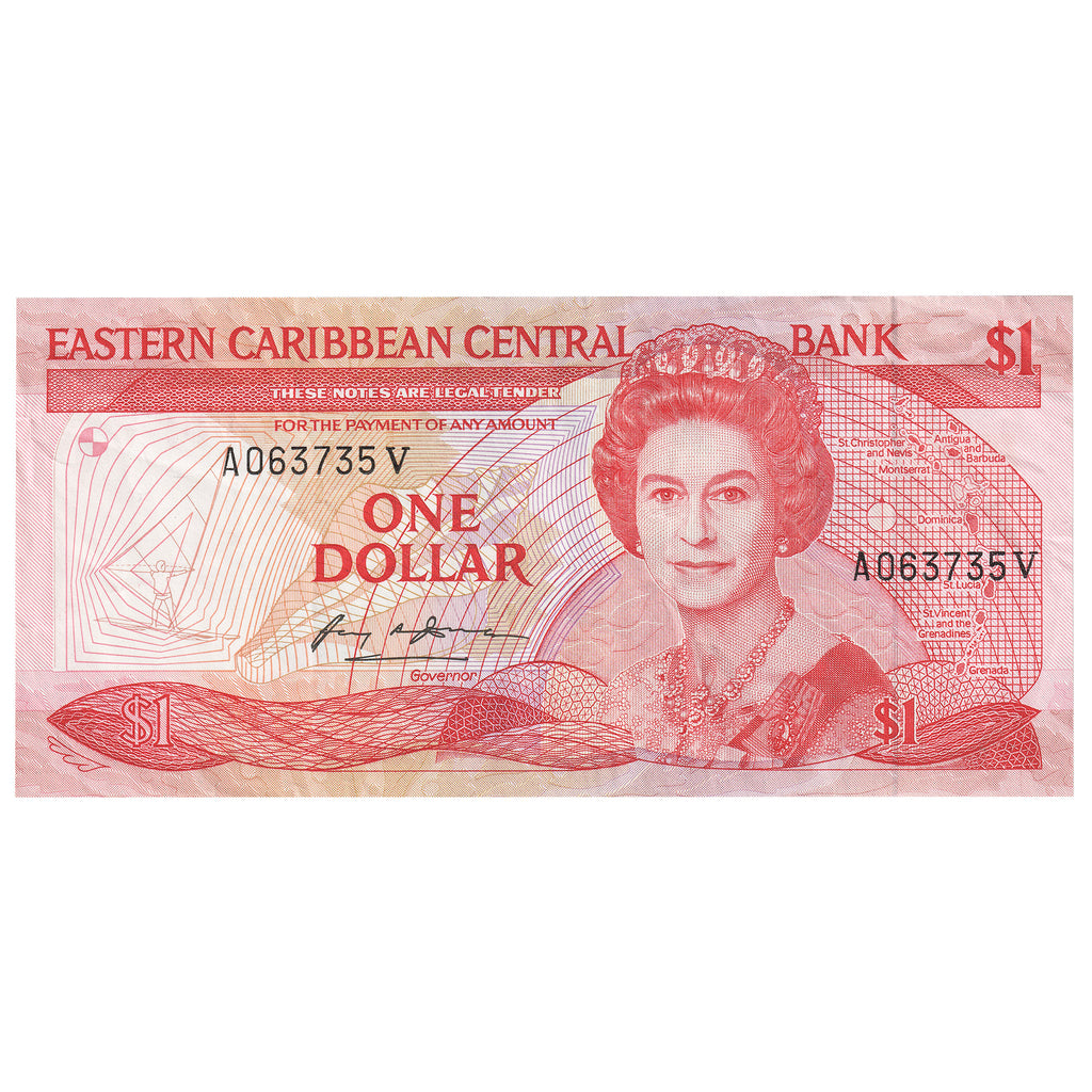 East Caribbean States 1985-88 1 Dollar Note, Pick #17v, AU