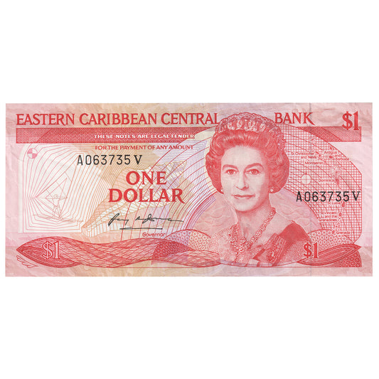 East Caribbean States 1985-88 1 Dollar Note, Pick #17v, AU