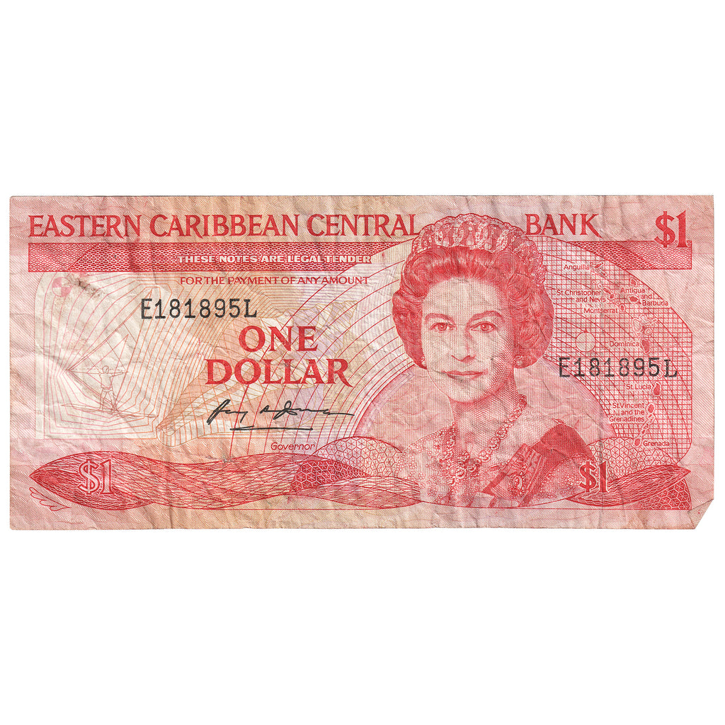 East Caribbean States 1988-89 1 Dollar Note, Pick #21l, VF