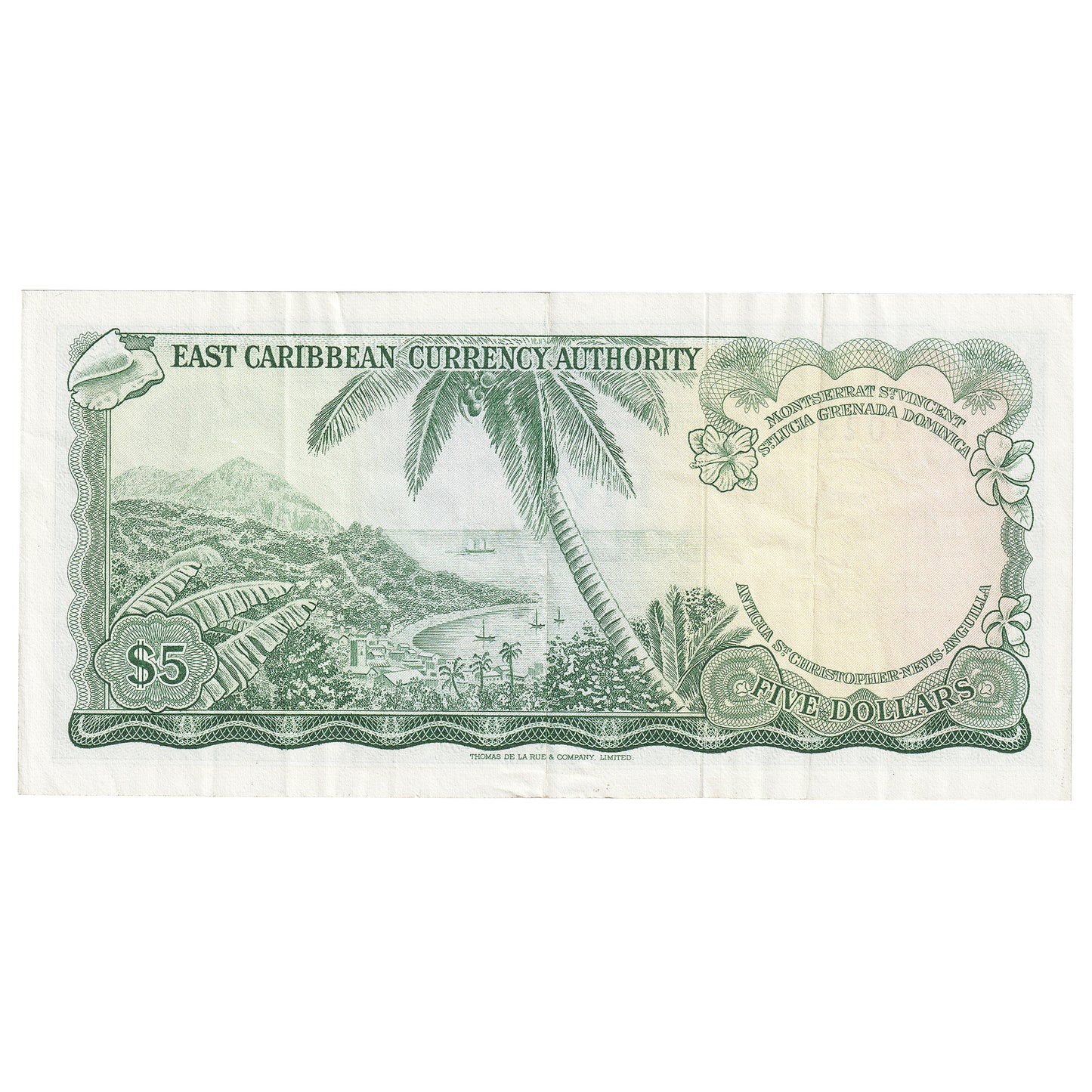 East Caribbean States 1965 5 Dollar Note, Pick #14h, Signature 10, VF-EF
