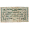 Faeroe Islands 1940 5 Kroner Note, Pick #10, F