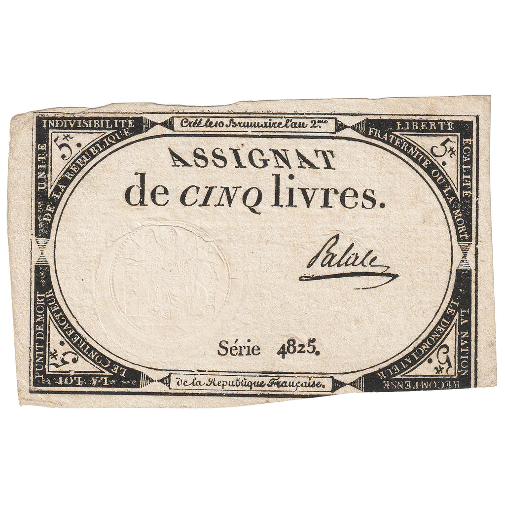 France 1793 5 Livres Note, Pick #76, VF-EF