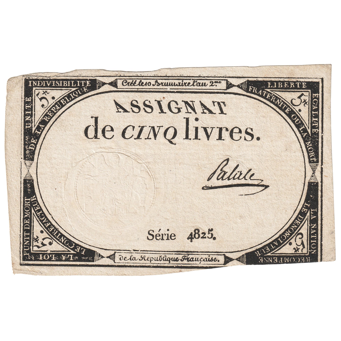 France 1793 5 Livres Note, Pick #76, VF-EF