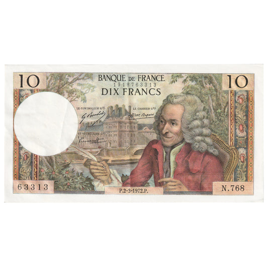 France 1972 10 Francs Note, Pick #147d, EF-AU