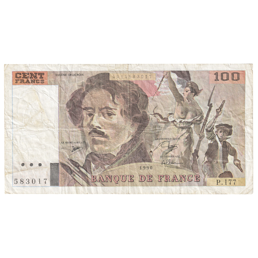 France 1990 100 Francs Note, Pick #154d, Circ