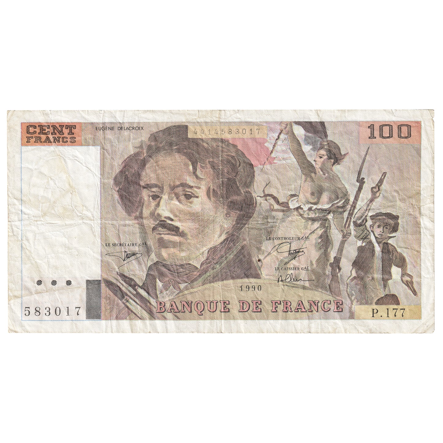France 1990 100 Francs Note, Pick #154d, Circ