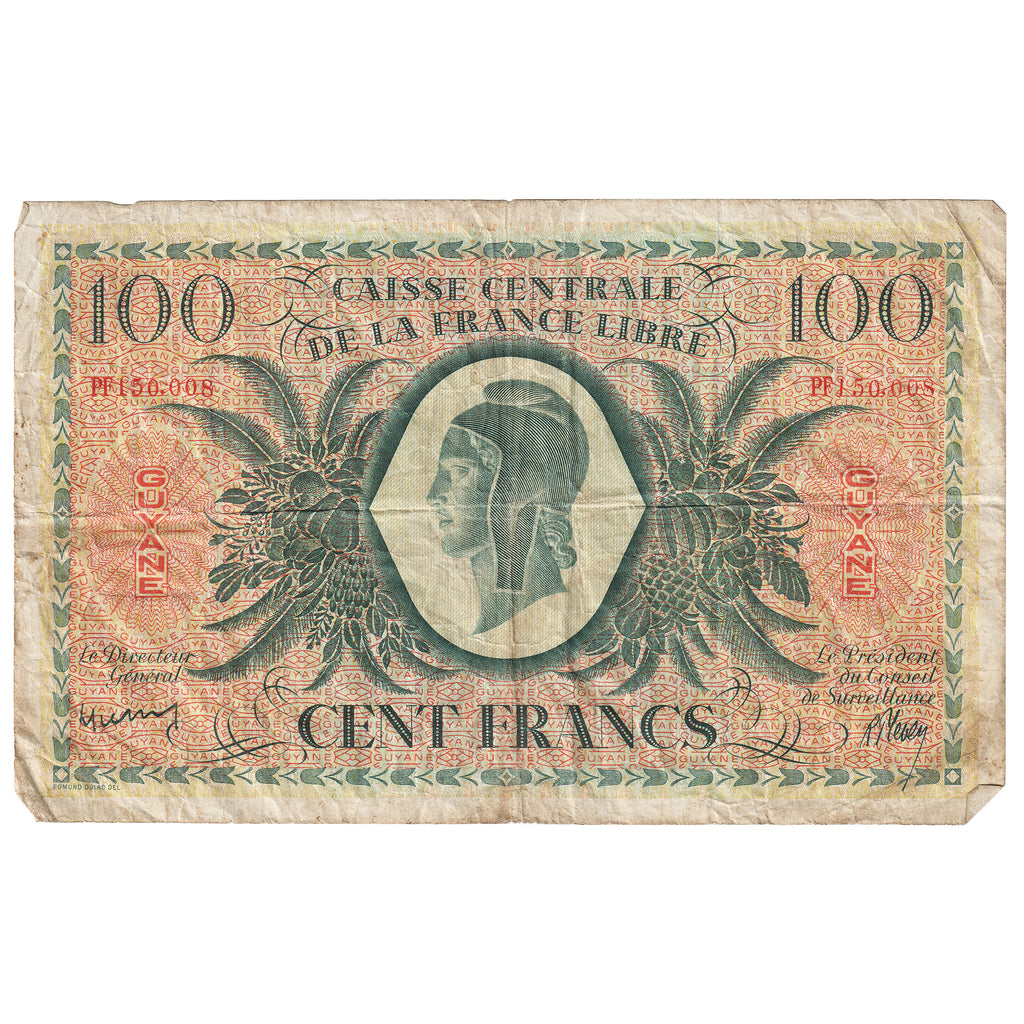 French Guiana L.1941 100 Francs Note, Pick #16a, VF