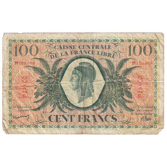 French Guiana L.1941 100 Francs Note, Pick #16a, VF