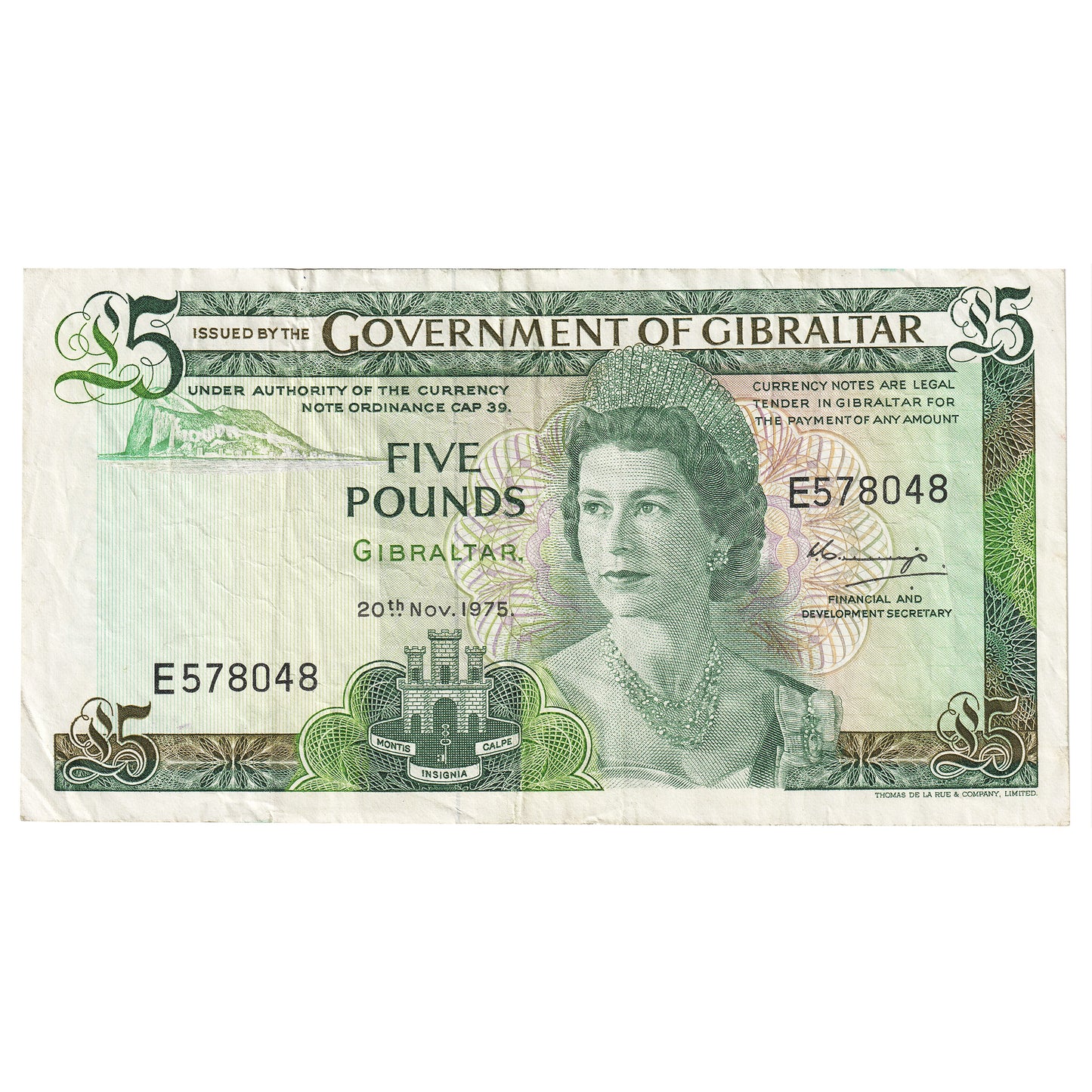 Gibraltar 1975 1 Pound Note, Pick #21a, VF