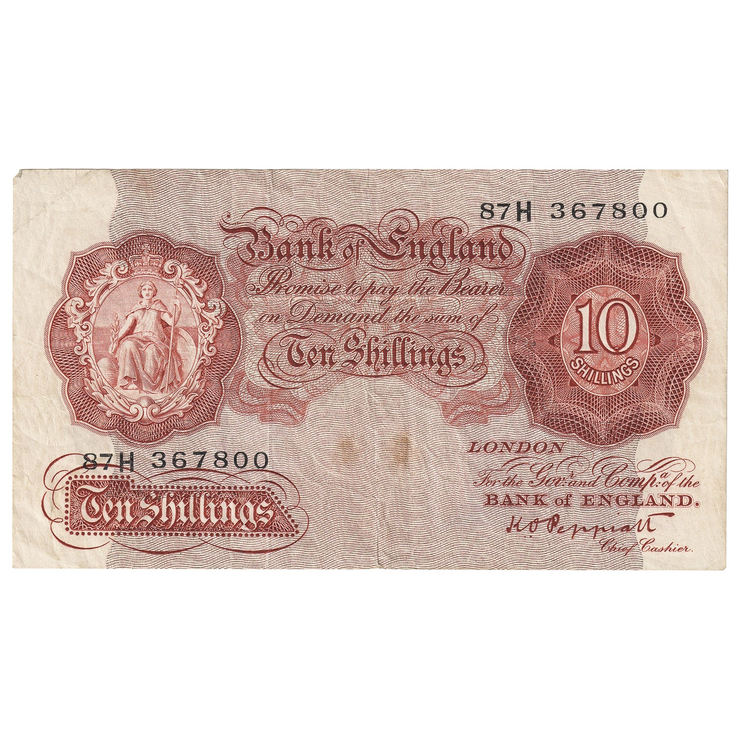 Great Britain 1948 10 Shilling Note, BE26b, VF