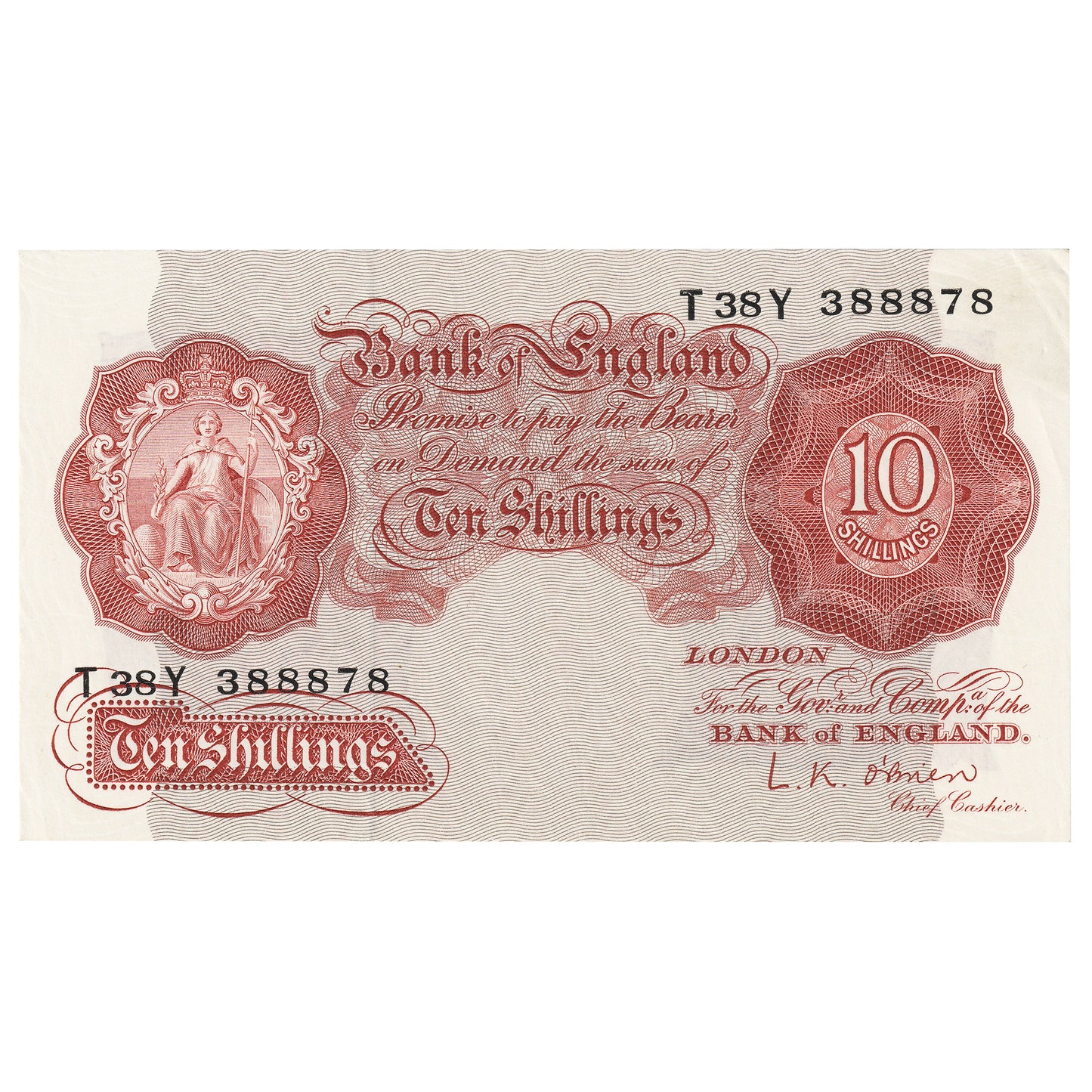 Great Britain 1955 10 Shilling Note, BE31f, AU