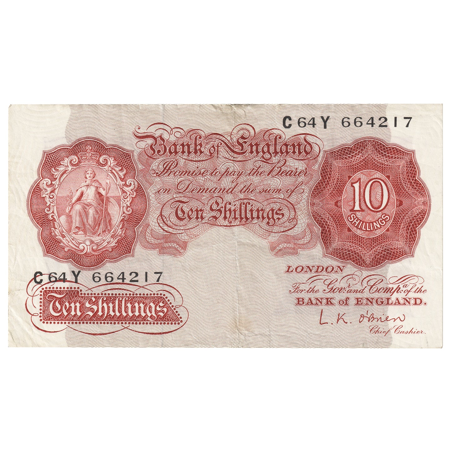 Great Britain 1955 10 Shilling Note, BE31f, EF
