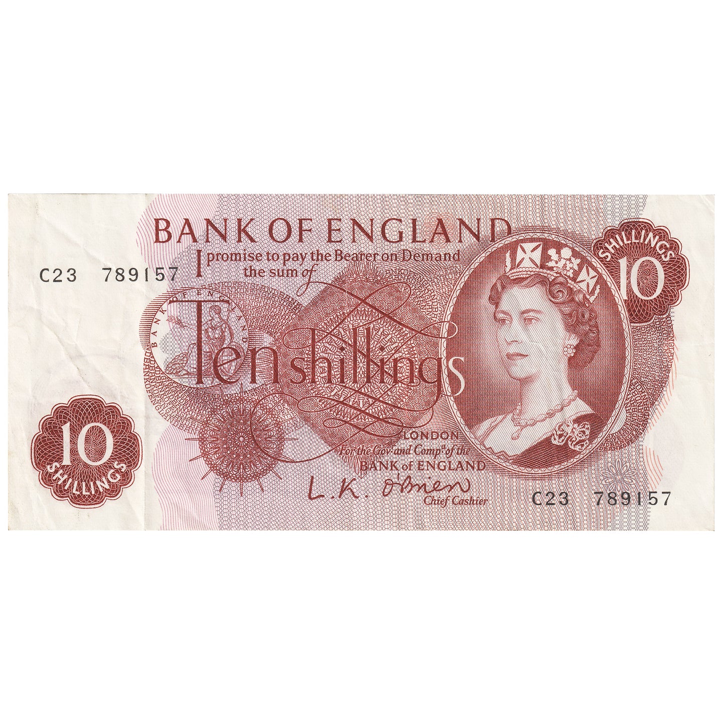 Great Britain 1961 10 Shilling Note, BE33c, VF-EF