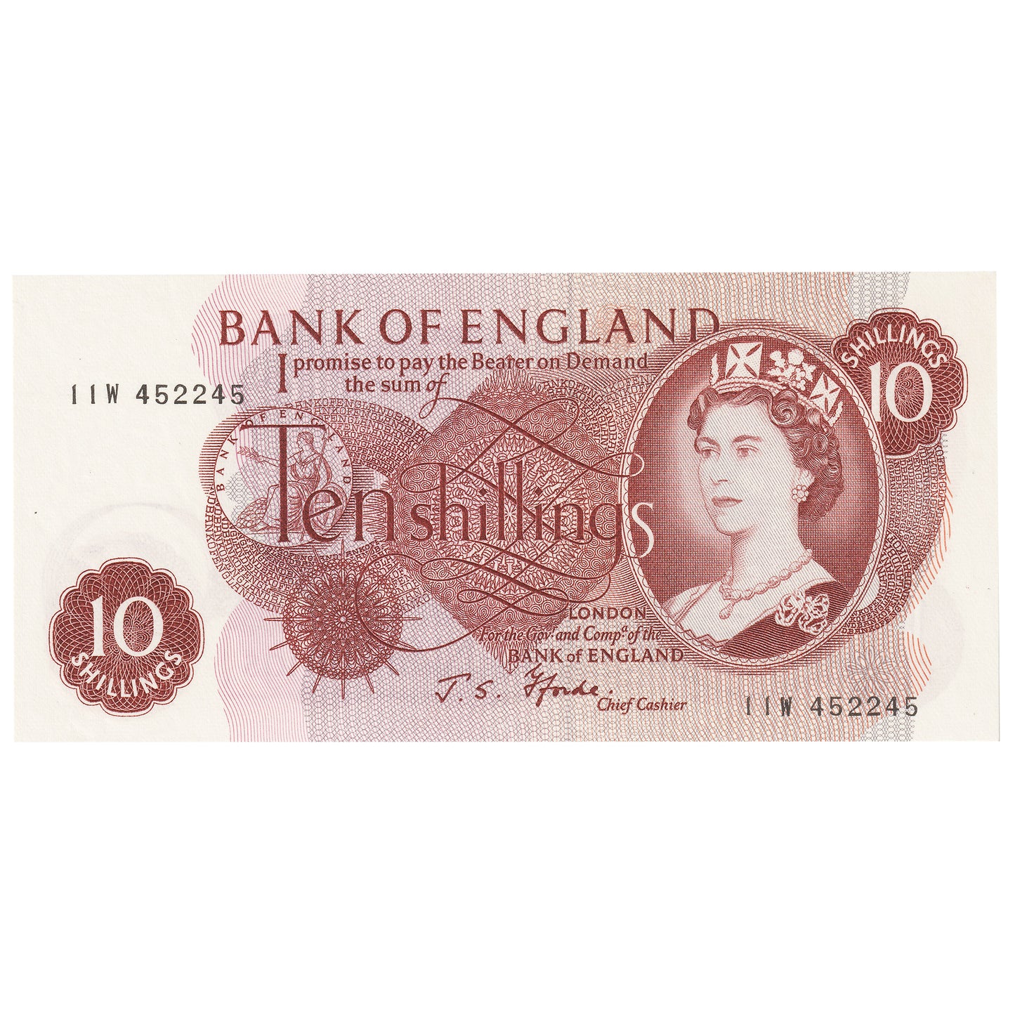 Great Britain 1967 10 Shilling Note, BE38c, UNC