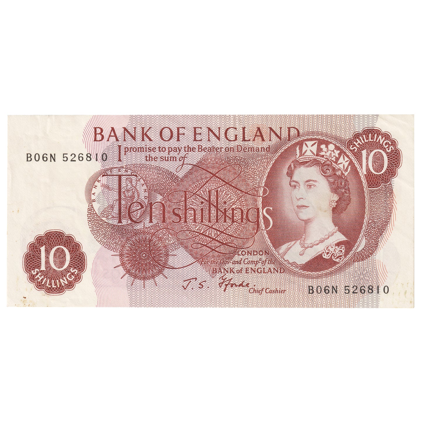 Great Britain 1967 10 Shilling Note, BE39c, EF