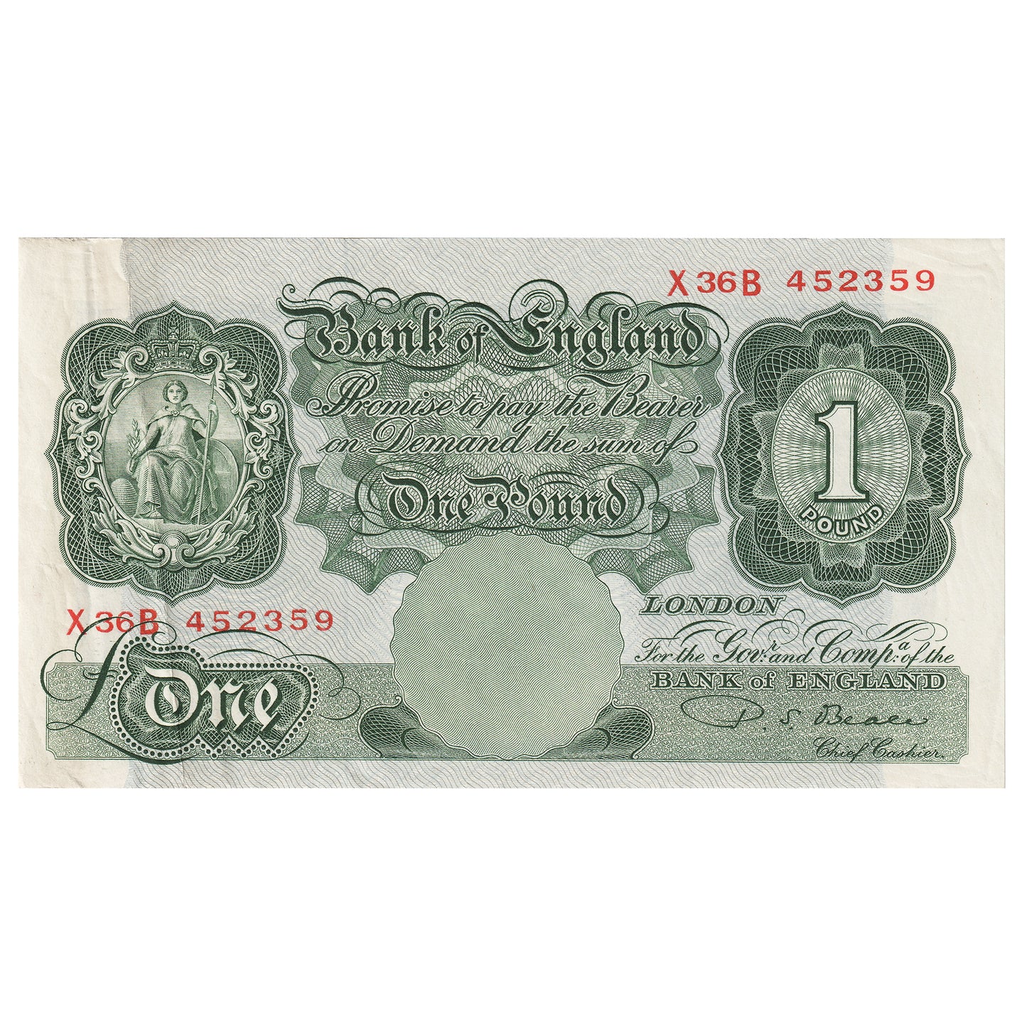 Great Britain 1950 1 Pound Note, BE54c, AU