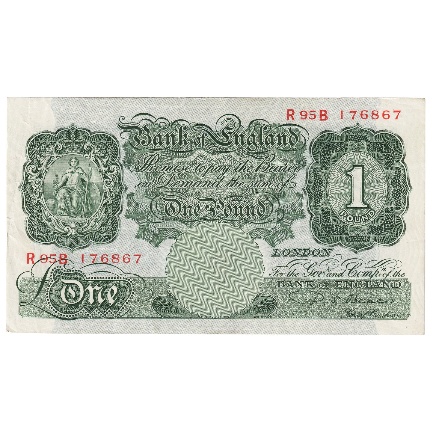 Great Britain 1950 1 Pound Note, BE54c, VF-EF