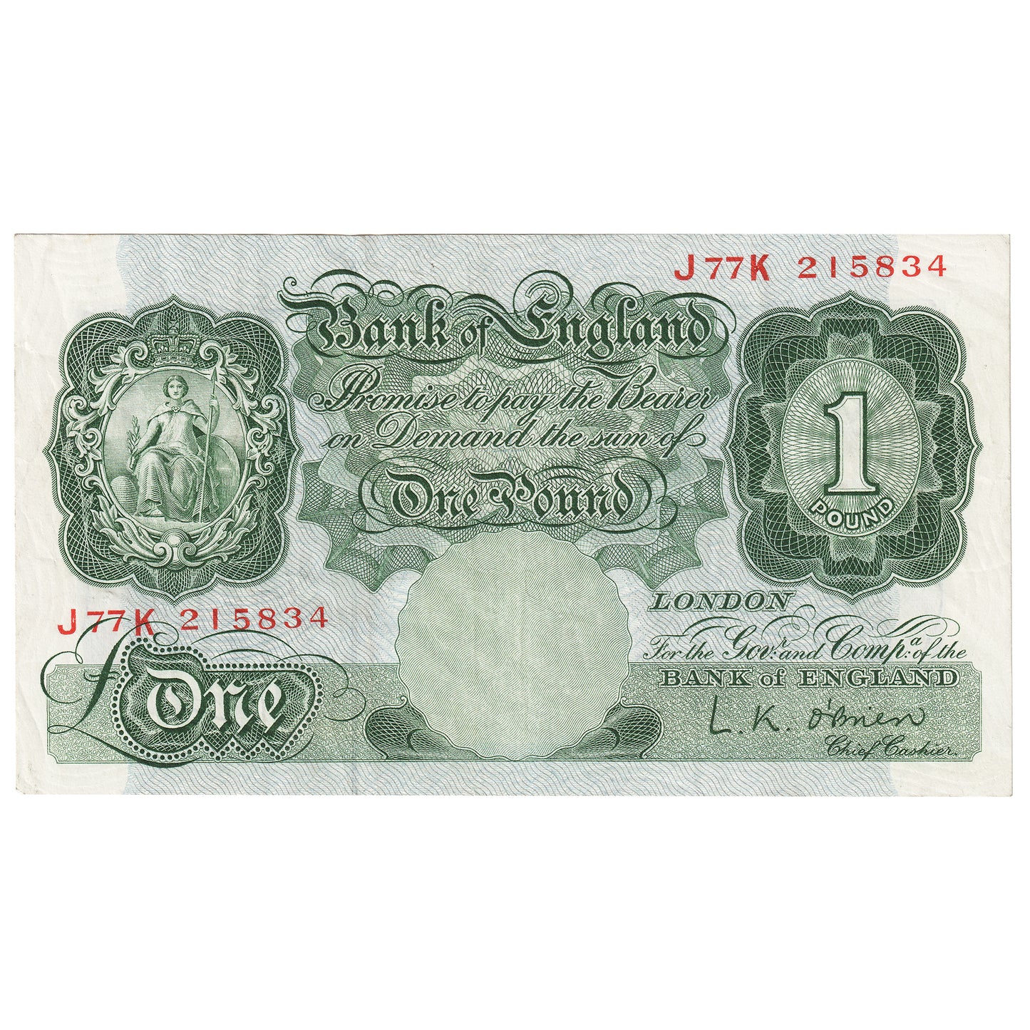 Great Britain 1955 1 Pound Note, BE56f, VF-EF