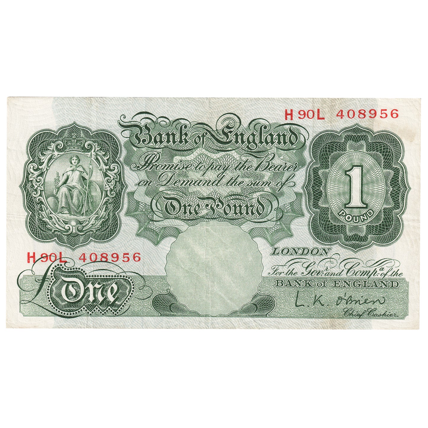 Great Britain 1955 1 Pound Note, BE56i, VF-EF