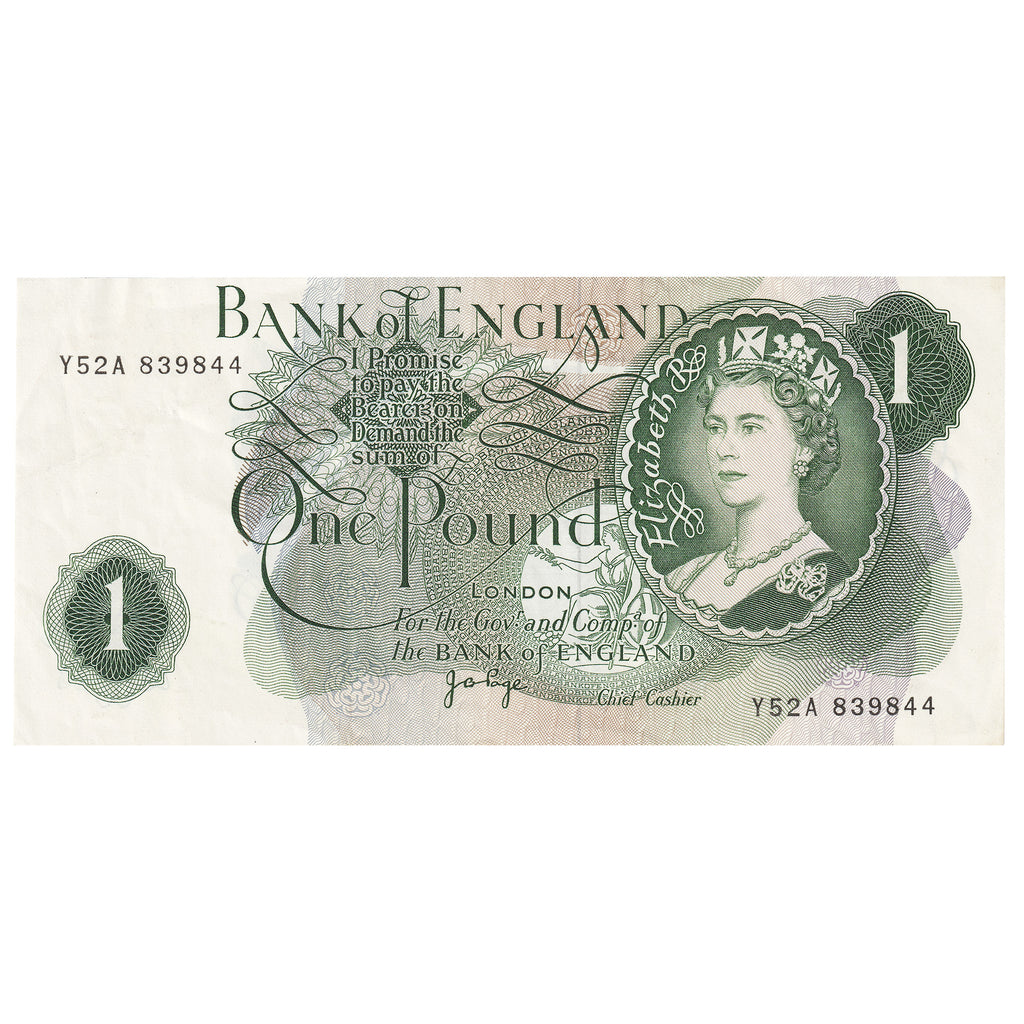 Great Britain 1970 1 Pound Note, BE78d, AU