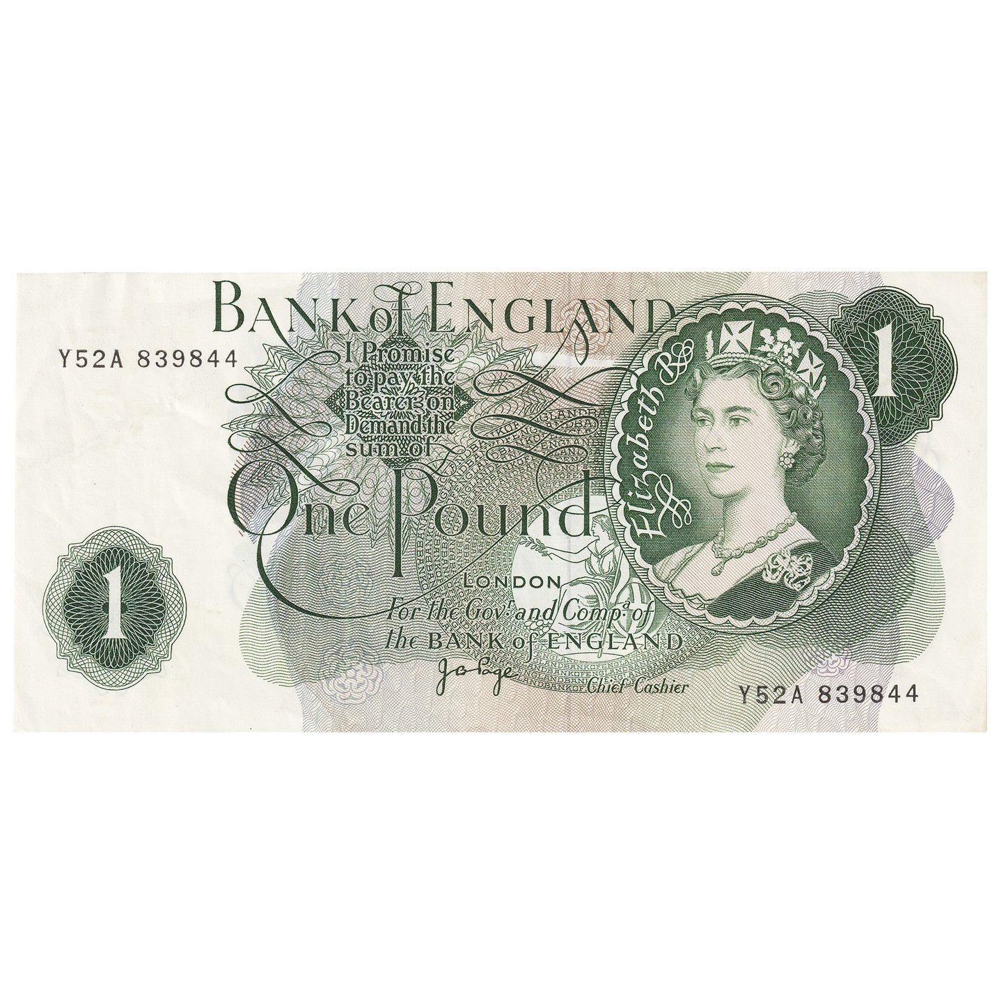 Great Britain 1970 1 Pound Note, BE78d, AU