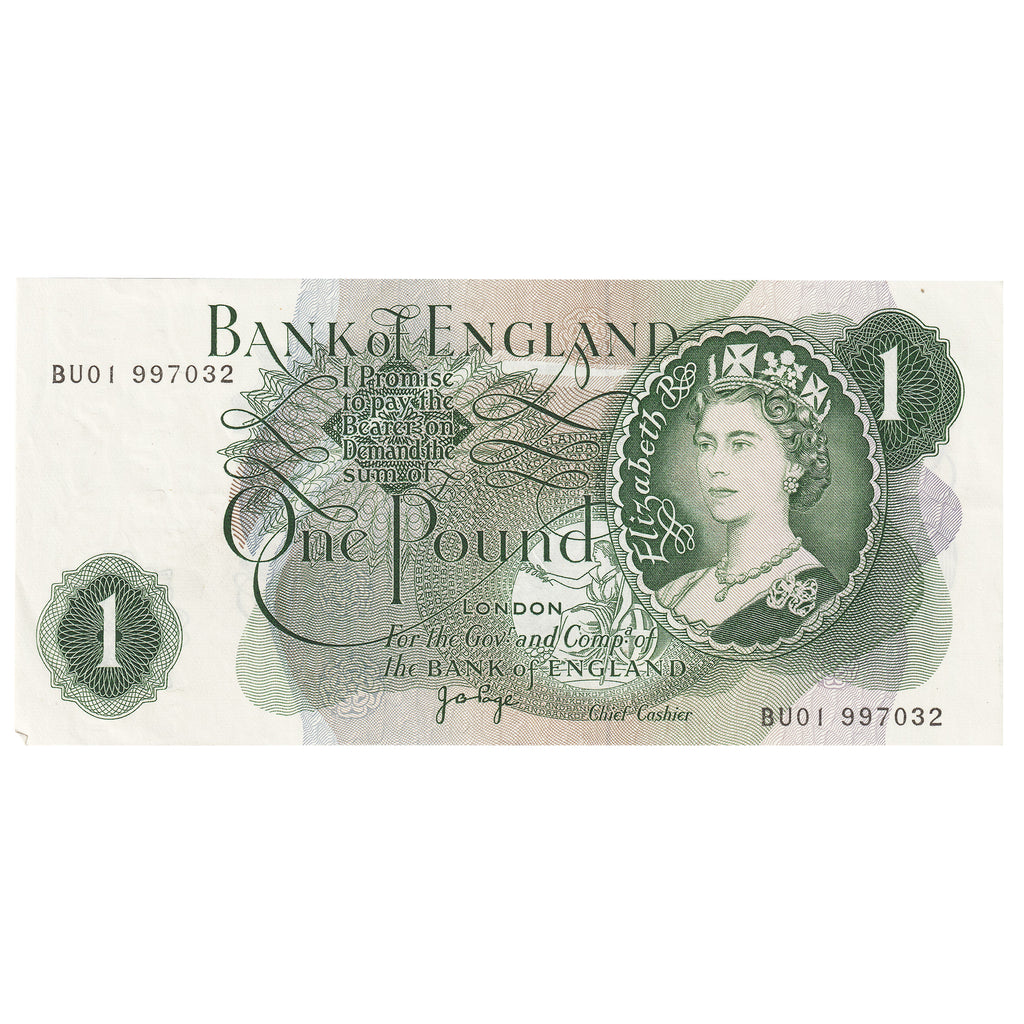 Great Britain 1970- 1 Pound Note, BE81c, AU