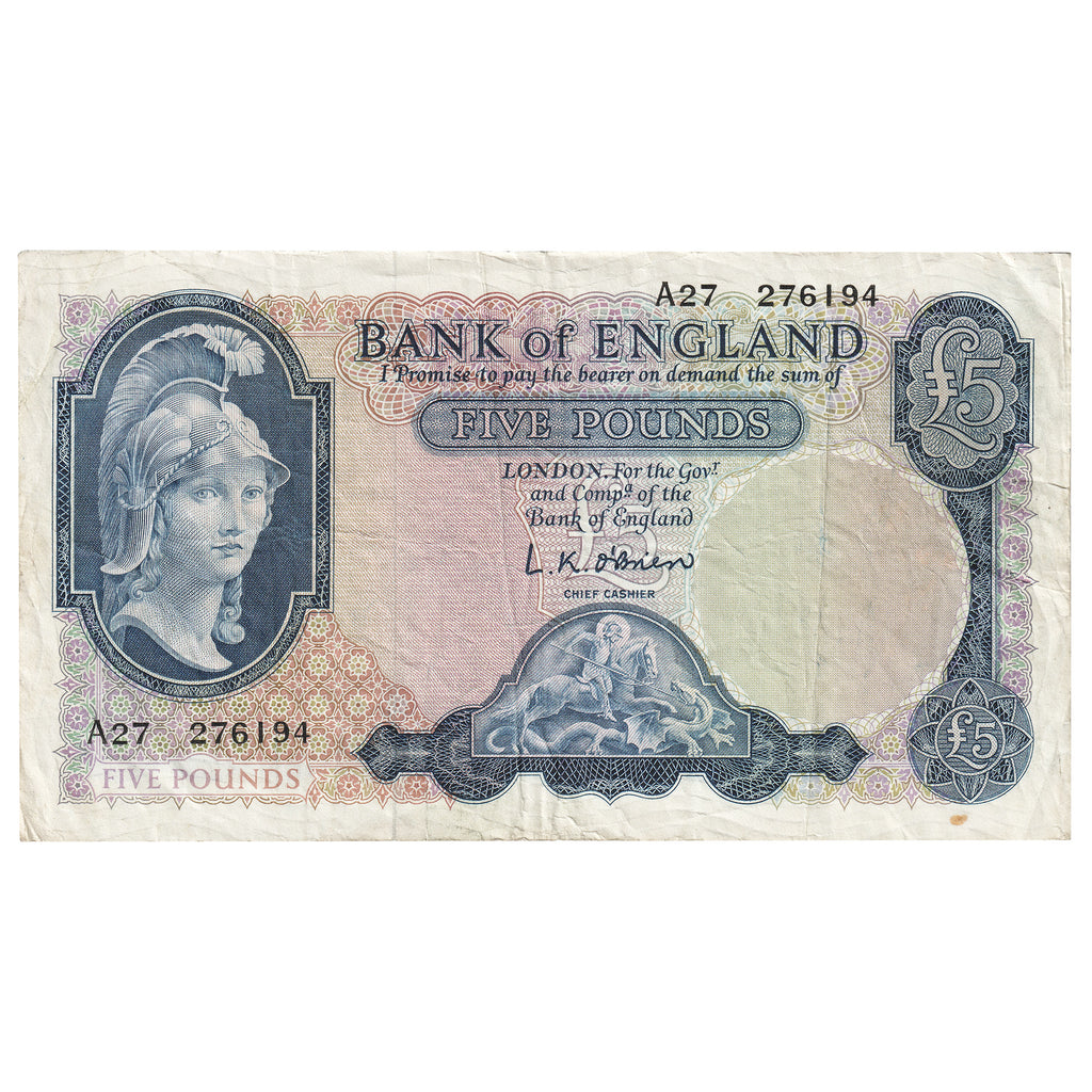 Great Britain 5 Pound Note, Pick #371a, F