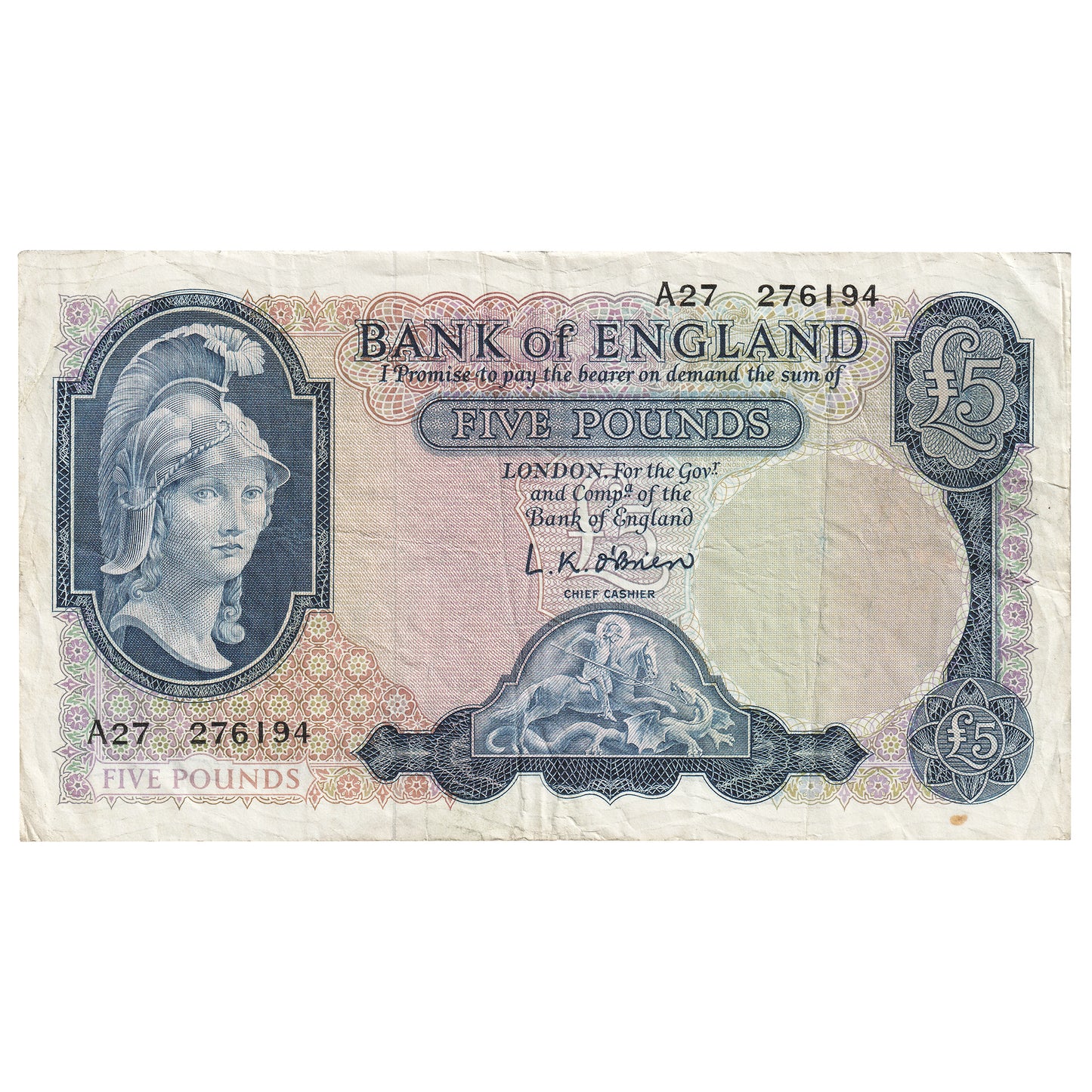 Great Britain 5 Pound Note, Pick #371a, F