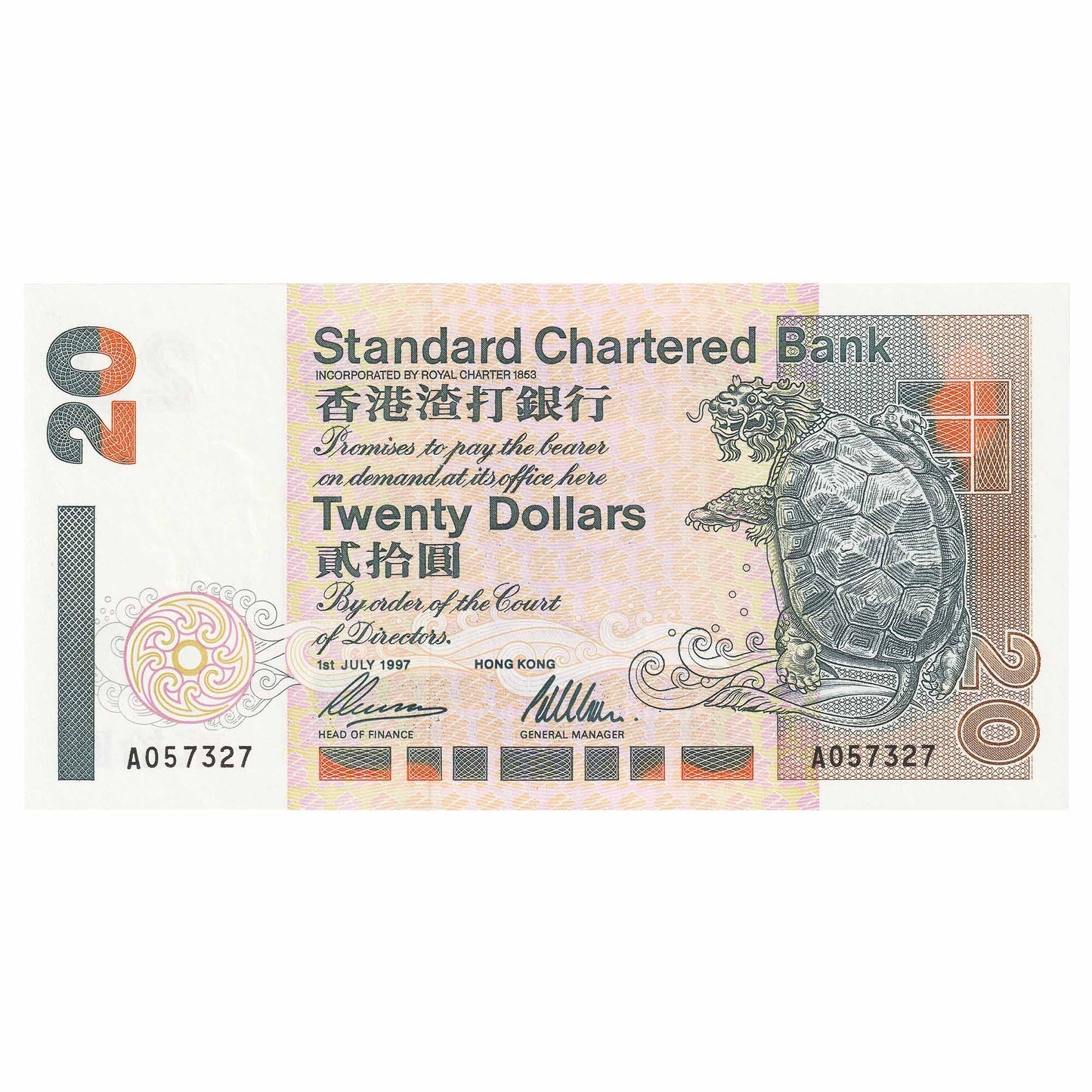Hong Kong 1997 20 Dollar Note, Pick #285b, UNC