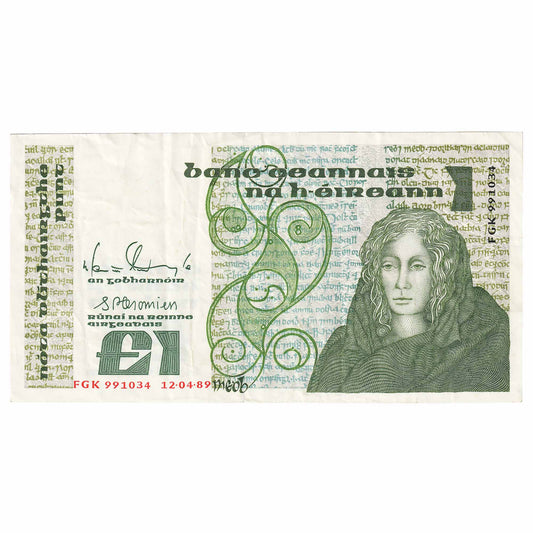 Ireland 1988-89 1 Pound Note, E139, VF