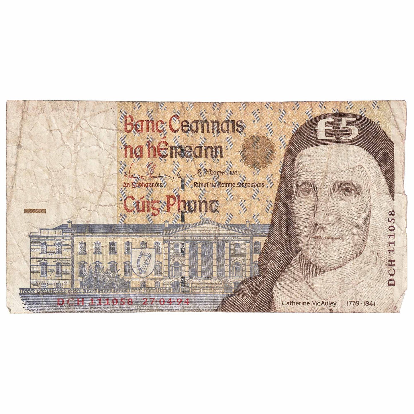 Ireland 1994 5 Pound Note, E153, Circ