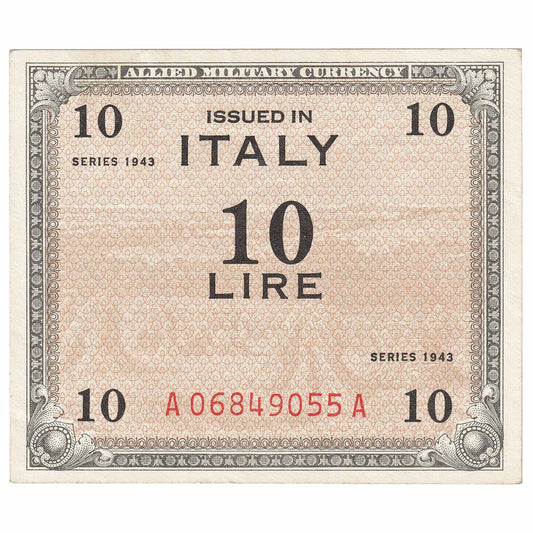 Italy 1943 10 Lire Note, Pick #M13b, Without F, AU