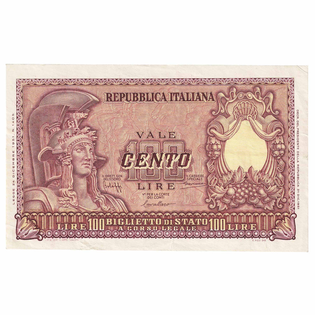 Italy 1951 100 Lire Note, Pick #92a, EF
