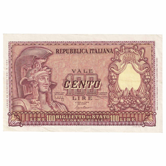 Italy 1951 100 Lire Note, Pick #92a, EF